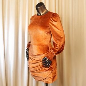 Valiamcep Women's Long Sleeve Velvet Dress Round Neck Puff Sleeve